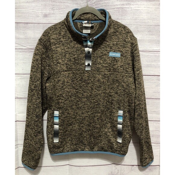 Cinch Youth XL 14 Brown Polar Fleece Pullover Sweater Pockets Snaps Turquoise - Picture 1 of 7